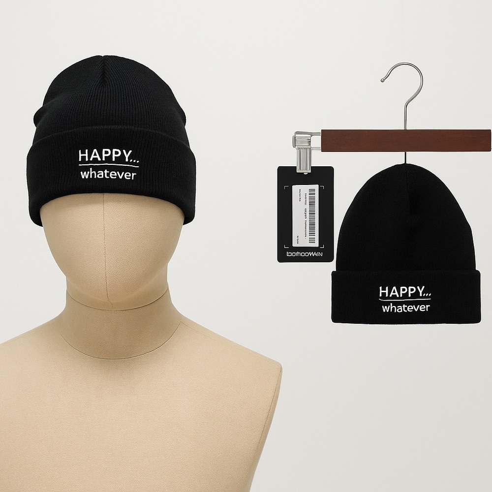 717 Boohoo Black Cuffed Beanie